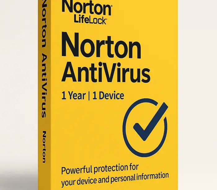 Norton 360 Standard 1 Year 1 Device programvareboks mot hvit bakgrunn