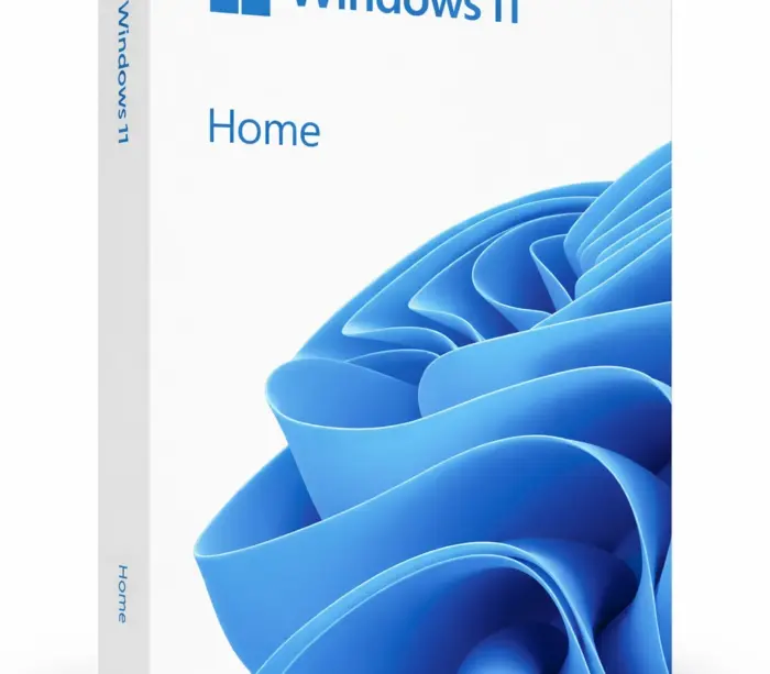 Produktbilde av Microsoft Windows 11 Home-programvare i digital eske med blå bølgemønster