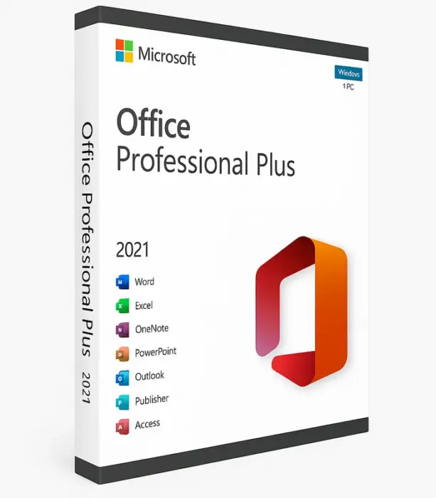 Produktbilde av Microsoft Office Professional Plus 2021 med inkluderte programmer
