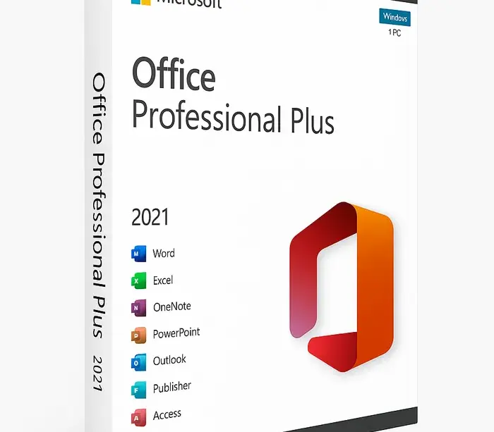 Produktbilde av Microsoft Office Professional Plus 2021 med inkluderte programmer