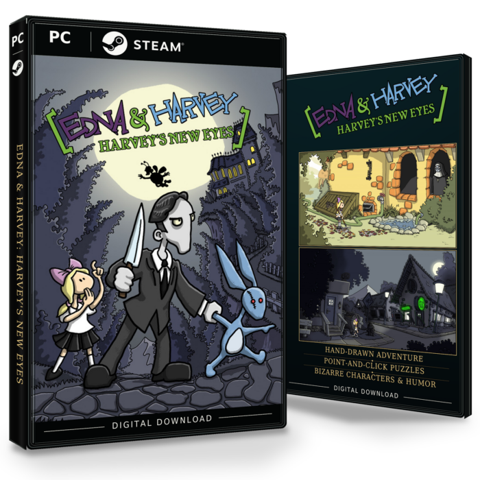 Forside og bakside av Edna & Harvey: Harvey's New Eyes Steam