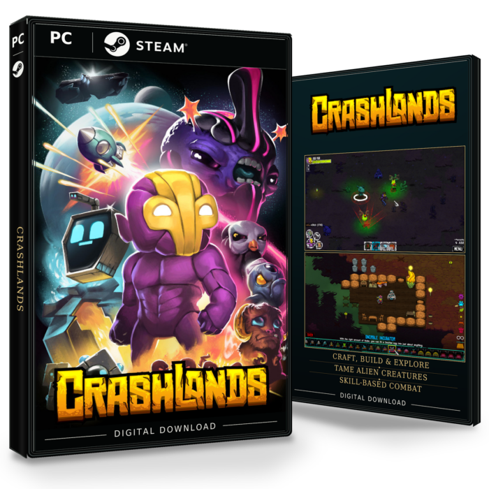 Forside og bakside av Crashlands Steam
