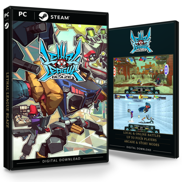 Produktbilde med forside og bakside for Lethal League Blaze Steam.