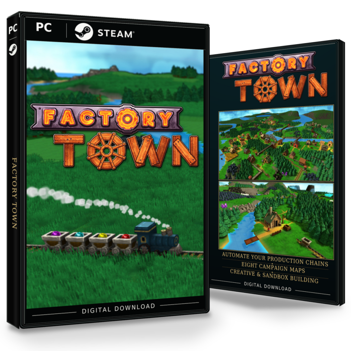 Forside og bakside av Factory Town Steam