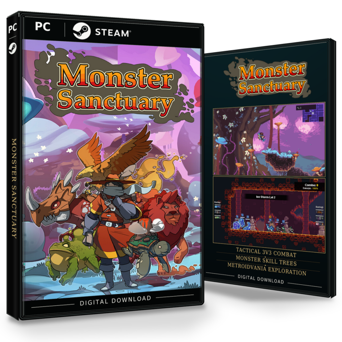 Forside og bakside av Monster Sanctuary Steam