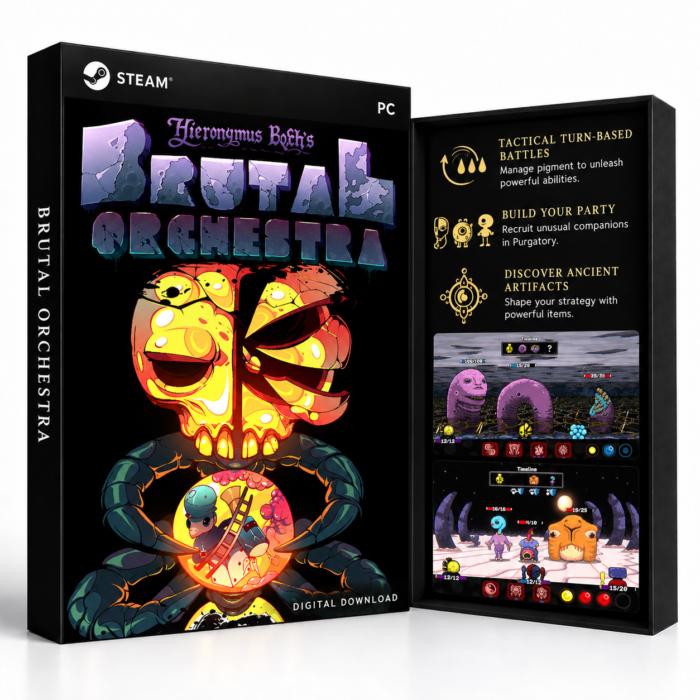 Brutal Orchestra Steam – digital spillutgave vist med forside og bakside