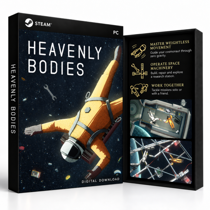 Heavenly Bodies Steam – digital spillutgave vist med forside og bakside