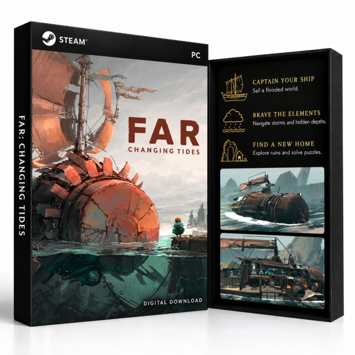 FAR: Changing Tides Steam – digital spillutgave vist med forside og bakside