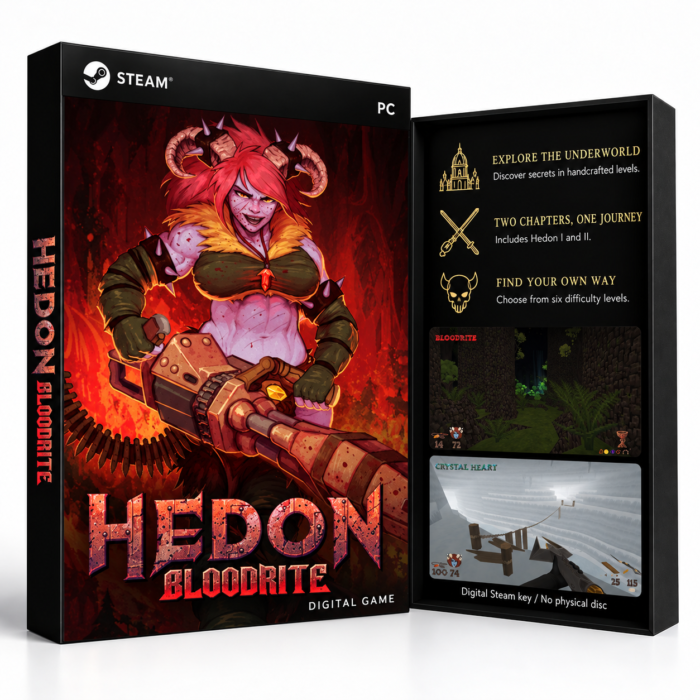 Hedon Bloodrite – Steam-nøkkel – digital spillutgave vist med forside og bakside