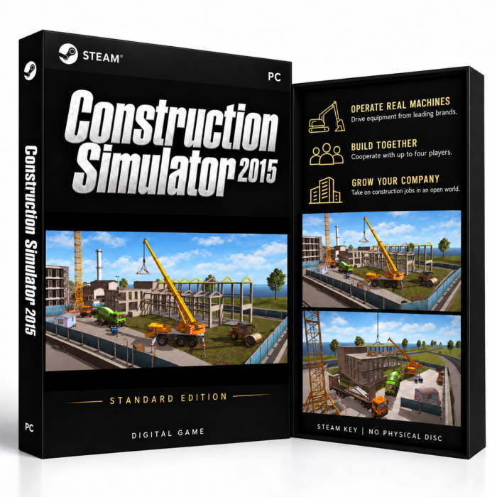 Construction Simulator 2015 Steam – digital spillutgave vist med forside og bakside