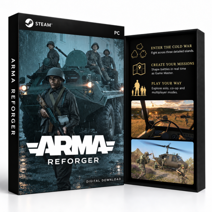 Arma Reforger Steam – digital spillutgave vist med forside og bakside