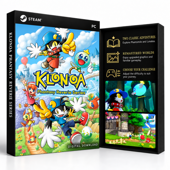 Klonoa Phantasy Reverie Series Steam – digital spillutgave vist med forside og bakside