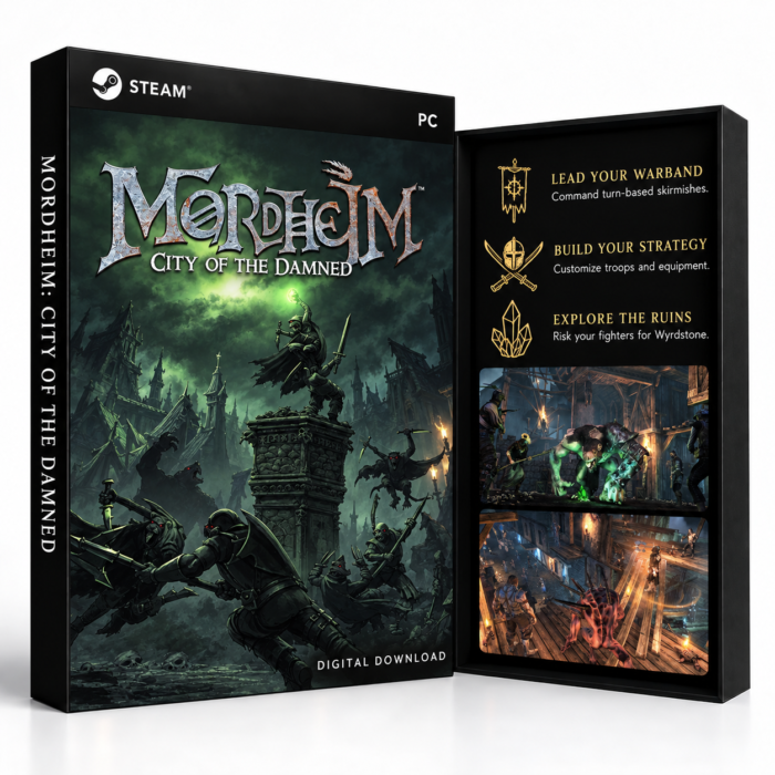 Mordheim: City of the Damned Steam – digital spillutgave vist med forside og bakside