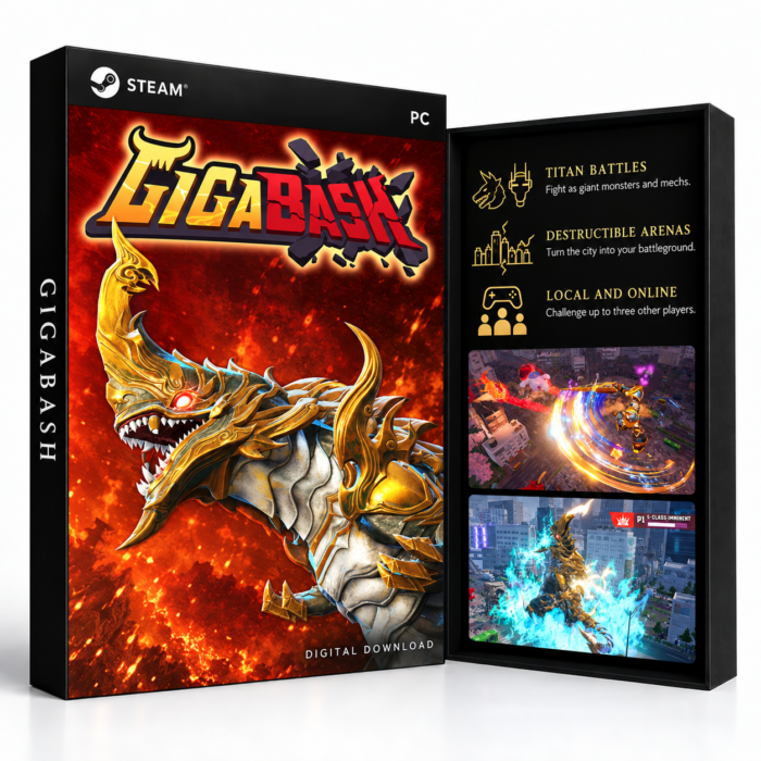 GigaBash Steam – digital spillutgave vist med forside og bakside