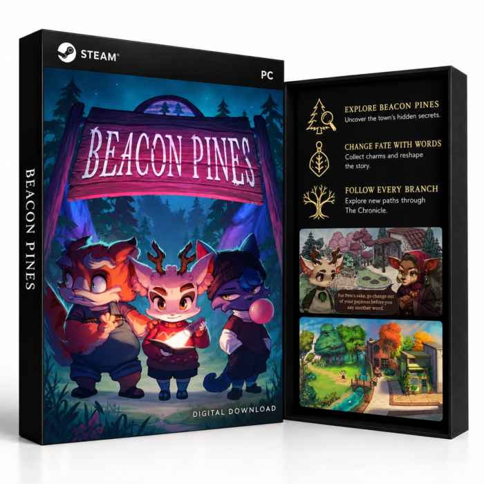 Beacon Pines Steam – digital spillutgave vist med forside og bakside