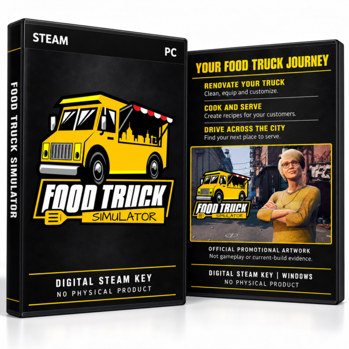 Food Truck Simulator Steam – digital spillutgave vist med forside og bakside