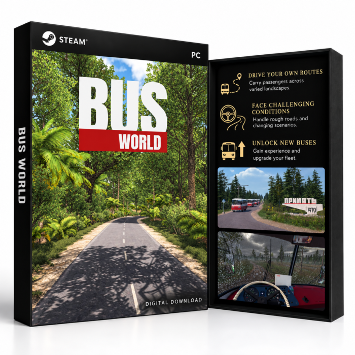 Bus World Steam – digital spillutgave vist med forside og bakside