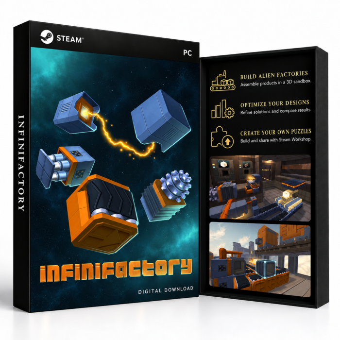 Infinifactory Steam – digital spillutgave vist med forside og bakside