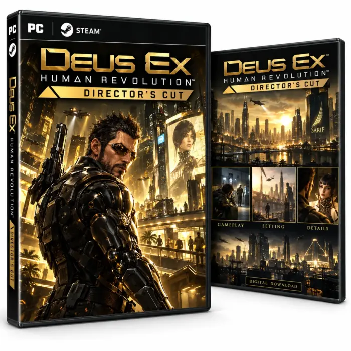 Deus Ex: Human Revolution – Director’s Cut for Steam – illustrasjon av det digitale spillet