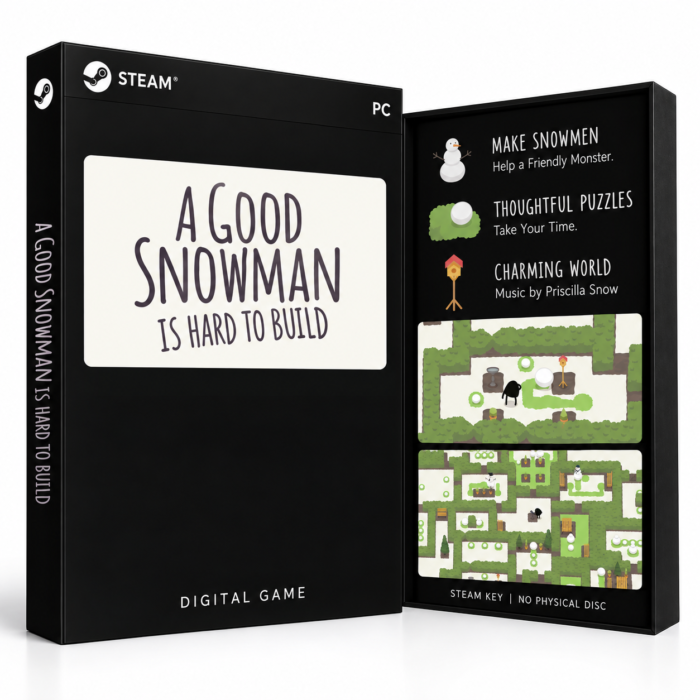 A Good Snowman Is Hard To Build Steam – digital spillutgave vist med forside og bakside