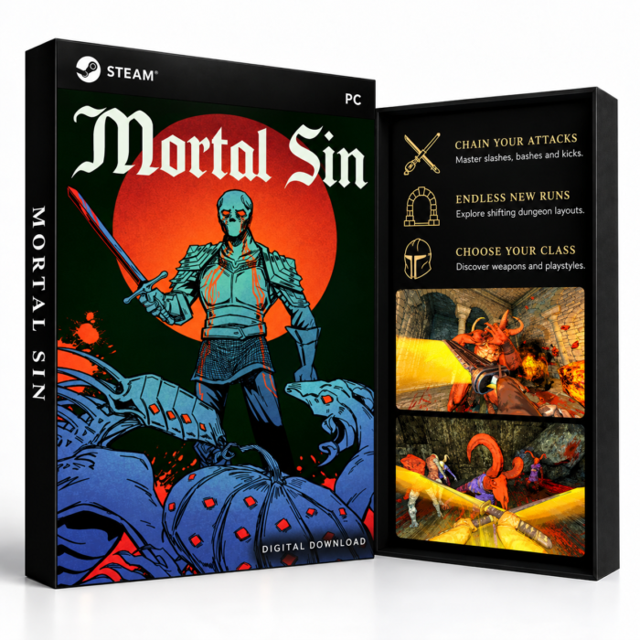 Mortal Sin Steam – digital spillutgave vist med forside og bakside