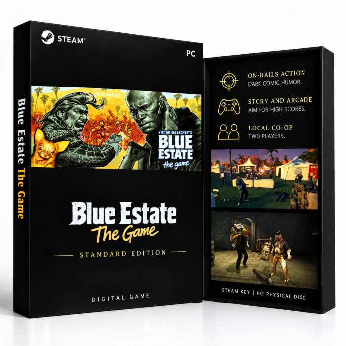 Blue Estate The Game Steam – digital spillutgave vist med forside og bakside
