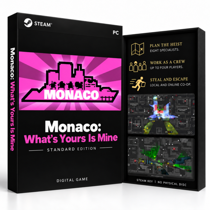 Monaco: What's Yours Is Mine Steam – digital spillutgave vist med forside og bakside
