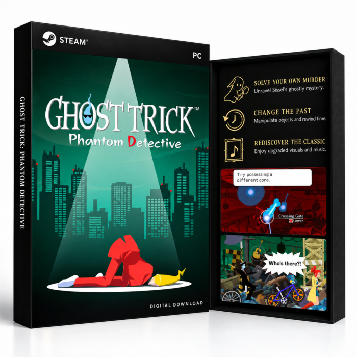 Ghost Trick: Phantom Detective Steam – digital spillutgave vist med forside og bakside