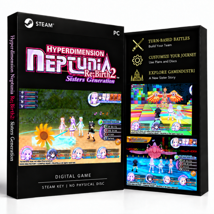 Hyperdimension Neptunia Re;Birth2: Sisters Generation Steam – digital spillutgave vist med forside og bakside
