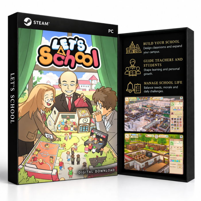 Let's School Steam – digital spillutgave vist med forside og bakside