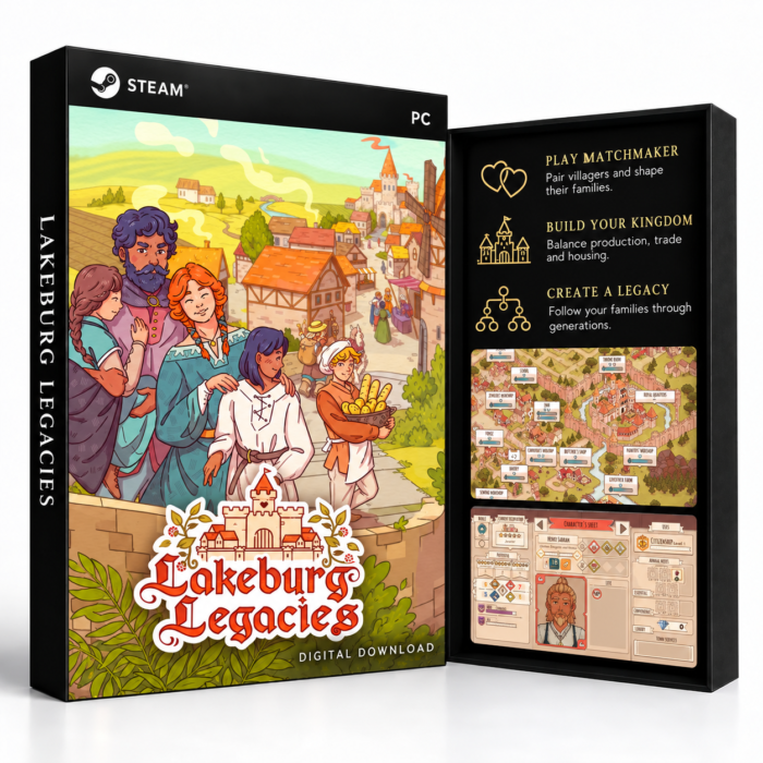 Lakeburg Legacies Steam – digital spillutgave vist med forside og bakside