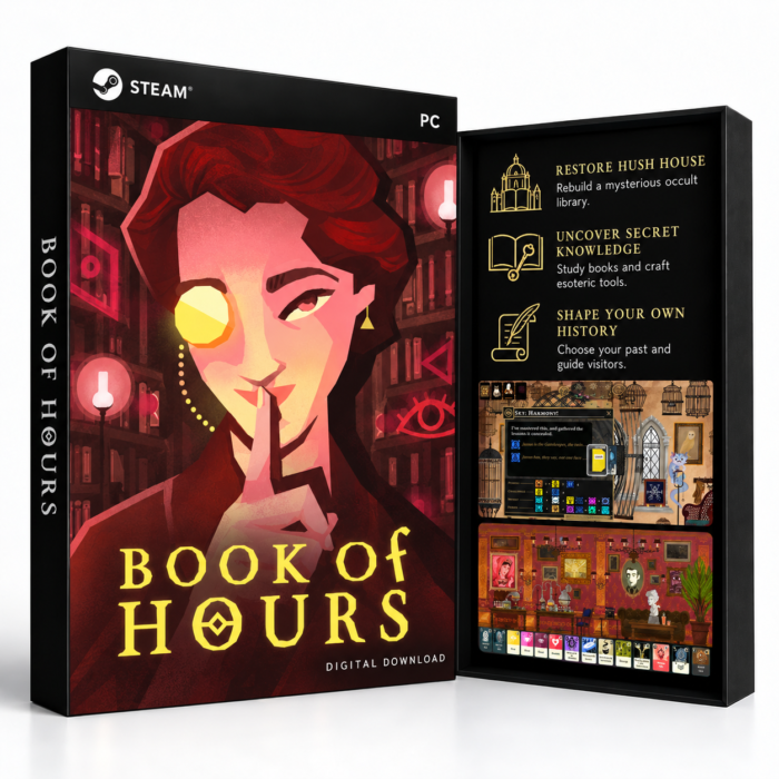 BOOK OF HOURS Steam – digital spillutgave vist med forside og bakside