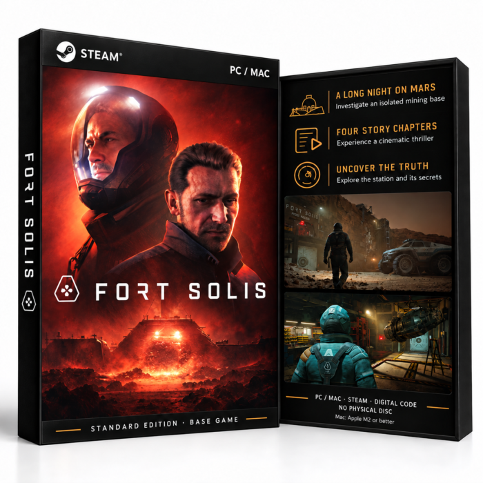 Fort Solis Steam – digital spillutgave vist med forside og bakside