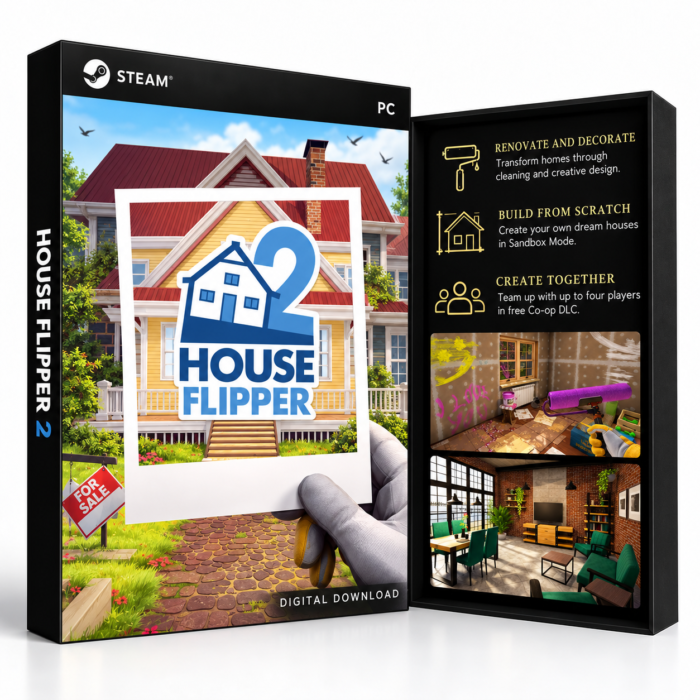 House Flipper 2 Steam – digital spillutgave vist med forside og bakside