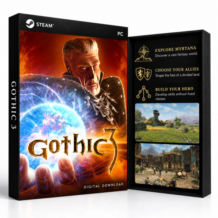 Gothic 3 Steam – digital spillutgave vist med forside og bakside