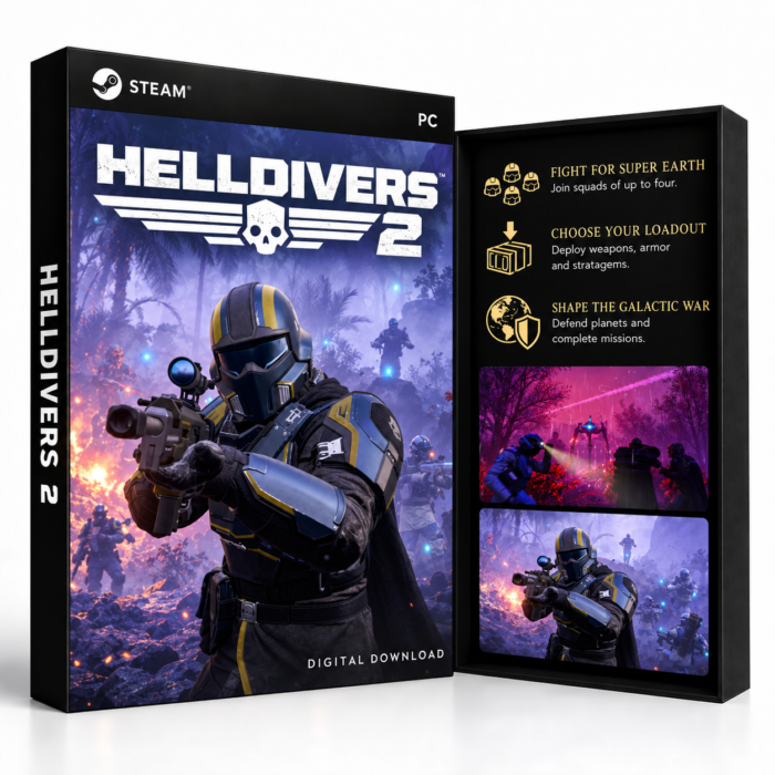 HELLDIVERS™ 2 Steam – digital spillutgave vist med forside og bakside