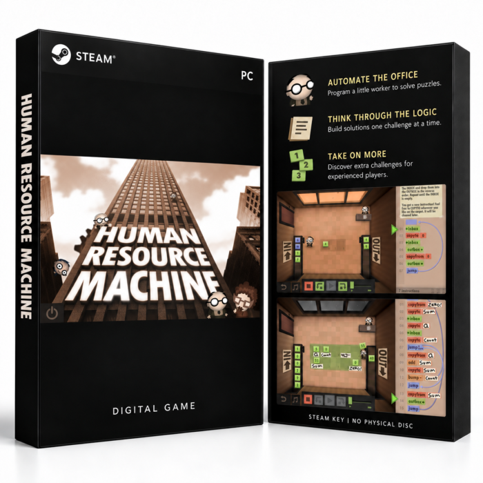 Human Resource Machine – Steam – digital spillutgave vist med forside og bakside