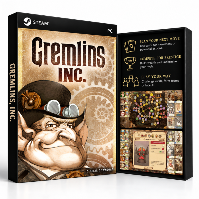 Gremlins, Inc. Steam – digital spillutgave vist med forside og bakside
