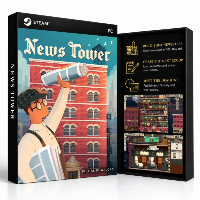 News Tower Steam – digital spillutgave vist med forside og bakside