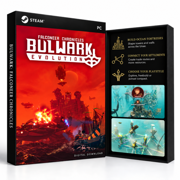 Bulwark: Falconeer Chronicles Steam – digital spillutgave vist med forside og bakside
