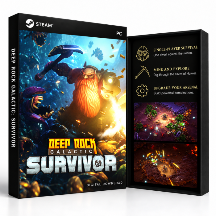 Deep Rock Galactic: Survivor Steam – digital spillutgave vist med forside og bakside