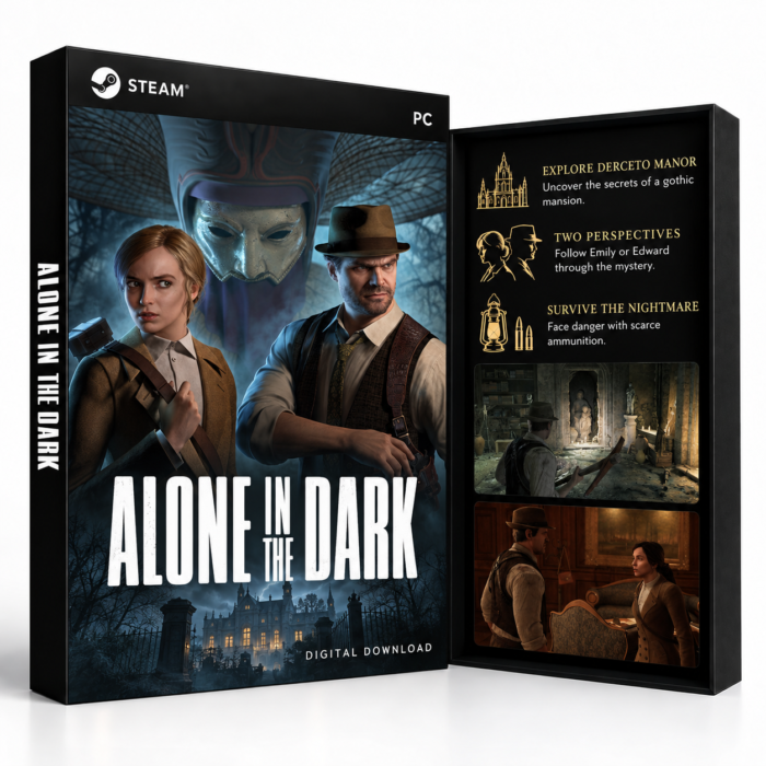 Alone in the Dark Steam – digital spillutgave vist med forside og bakside