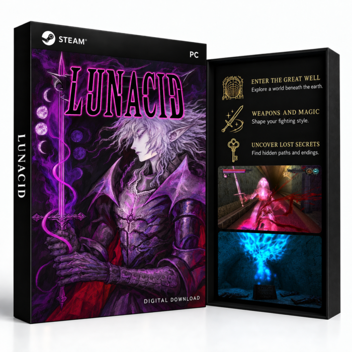 Lunacid Steam – digital spillutgave vist med forside og bakside