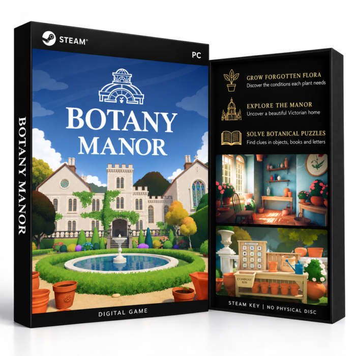 Botany Manor Steam – digital spillutgave vist med forside og bakside