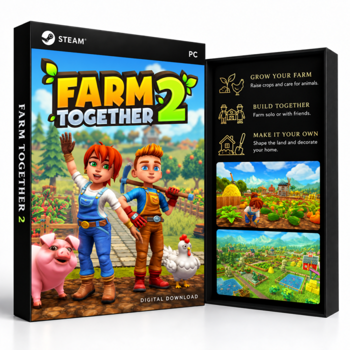 Farm Together 2 Steam – digital spillutgave vist med forside og bakside