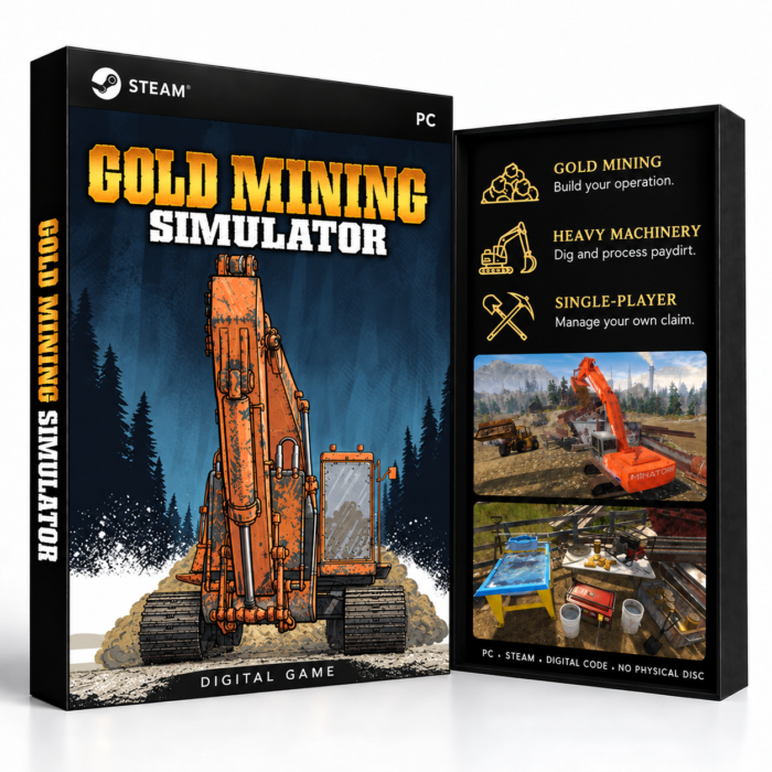 Gold Mining Simulator – PC (Steam) – digital spillutgave vist med forside og bakside