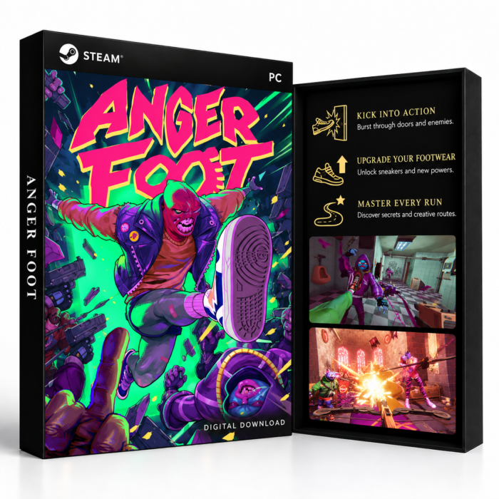 Anger Foot Steam – digital spillutgave vist med forside og bakside