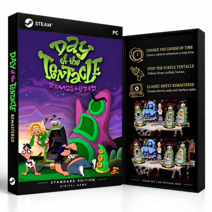 Day of the Tentacle Remastered – Steam – digital spillutgave vist med forside og bakside