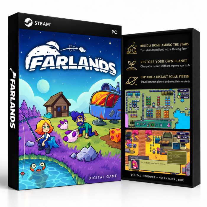 Farlands – Steam – digital spillutgave vist med forside og bakside