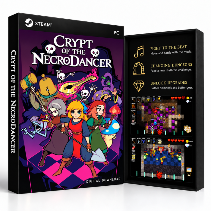 Crypt of the NecroDancer Steam – digital spillutgave vist med forside og bakside